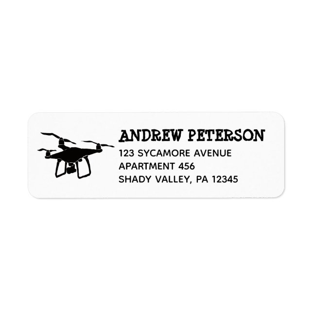 Black and White Drone Illustration Return Address (Front)
