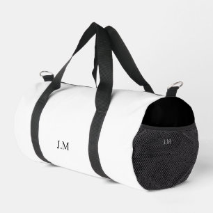 Black and white duo solid colour initials name duffle bag