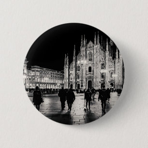 Black and White Duomo Piazza Night Scene, Milan 2 Inch Round Button