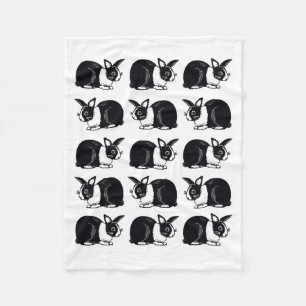 Black and White Dutch Rabbits Fleece Blanket