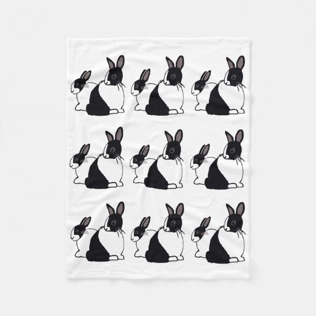 Black and White Dutch Rabbits Fleece Blanket (Front)