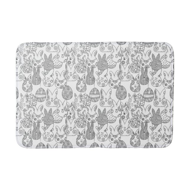Black and White Easter Bunnies and Eggs Bath Mat (Front)