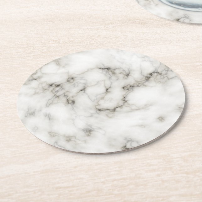 black and white Ebony Ivory marble stone finish Round Paper Coaster (Angled)