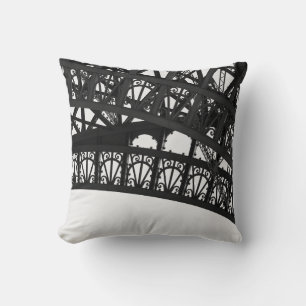 Black and White Eiffel Tower Arch Throw Pillow