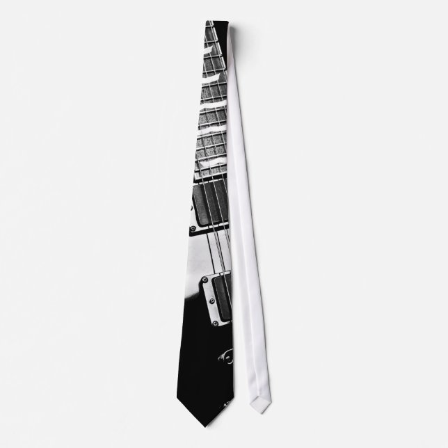 Black and White Electric Guitar Music Tie (Front)