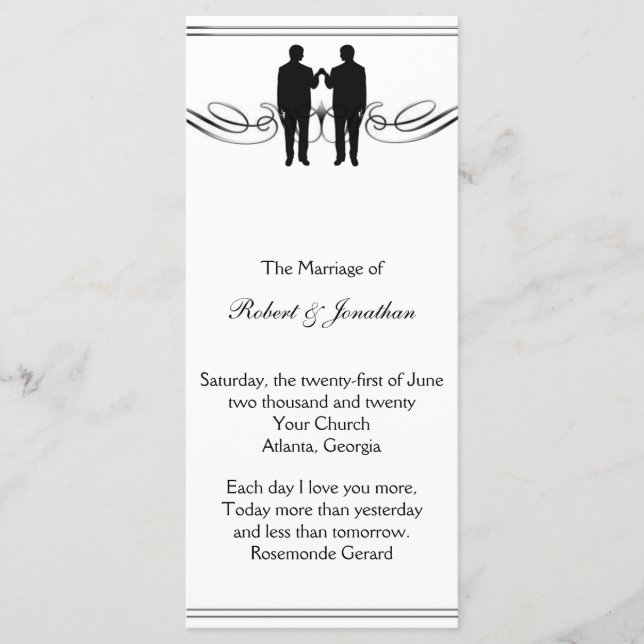 Black and White Elegance Groom Wedding Program (Front)