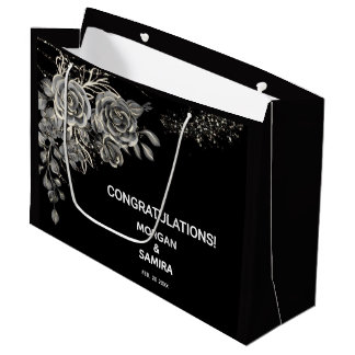 Black and white elegant boho wedding  large gift bag
