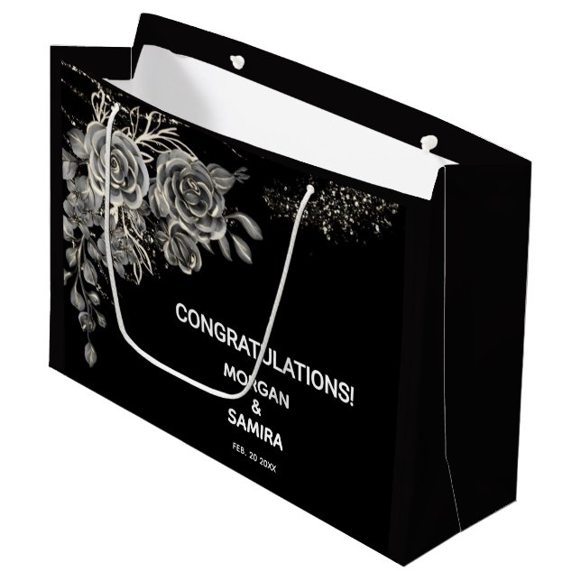Black and white elegant boho wedding  large gift bag (Front Angled)