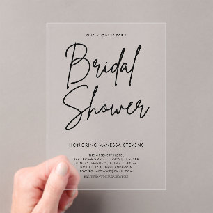 Black and White Elegant Bridal Shower Acrylic Invitations