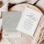 Black and White Elegant Calligraphy Script Wedding Invitation<br><div class="desc">This elegant Wedding Invitation features a sweeping script calligraphy text paired with a classy serif & modern sans font in black, and frosted sage green back with a floral line art pattern & a customizable monogram. There is also space on the back for additional text/info. Background colour can be changed...</div>