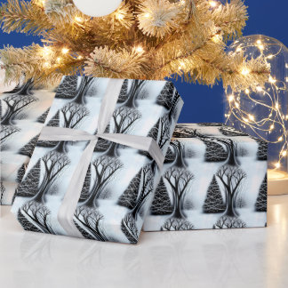 Black and White Elegant Christmas Tree Pattern Wrapping Paper