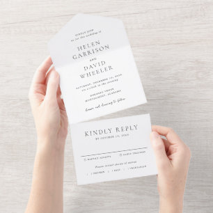 Black and White Elegant Classic Wedding All In One Invitation