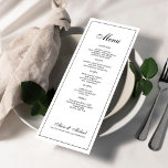 Black and white elegant classic wedding menu<br><div class="desc">Simple minimalist vintage handwritten calligraphy script formal classy framed wedding menu card template.             Easy to personalize with your details!</div>