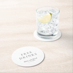 Black and White Elegant Classic Wedding Round Paper Coaster