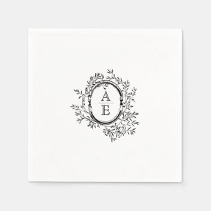 Black and White Elegant Crest Monogram Wedding Napkin