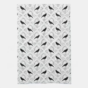 Black and White Elegant Crow Pattern. Kitchen Towel