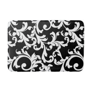 Black and White Elegant Damask Bath Mat