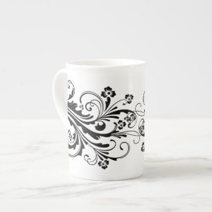 Black and White Elegant Damask Bone China Mug