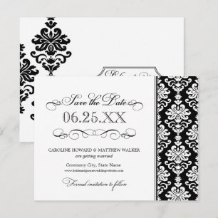 Black and White Elegant Damask Save the Date Announcement Postcard