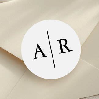 Black and White Elegant Envelope Seal, Wedding Classic Round Sticker