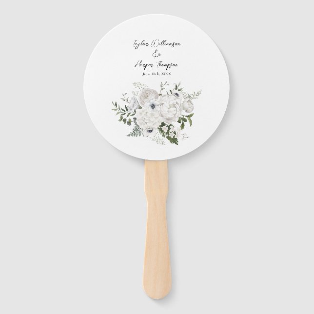 Black and White Elegant Floral Bouquet Modern Hand Fan (Front)