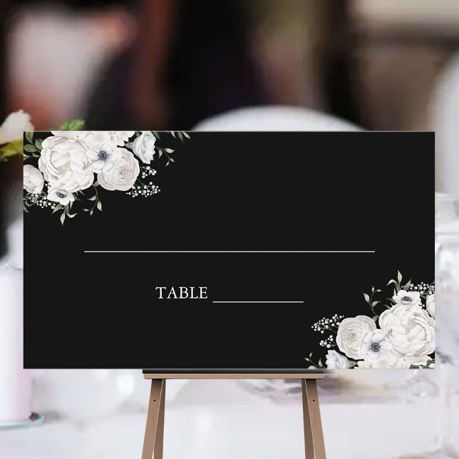 Black and White Elegant Floral Bouquet Modern Place Card (Creator Uploaded)