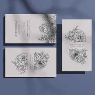 Black And White Elegant Floral Business Card