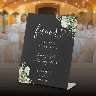 Black And White Elegant Floral Greenery Favours  Pedestal Sign