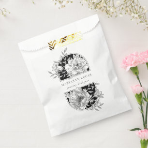 Black and White Elegant Floral Product Favour Bag