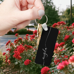 Black and White Elegant Glam Signature Off Centre Keychain