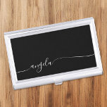Black and White Elegant Glam Signature Style Name Business Card Holder<br><div class="desc">An elegant signature style script name design with trailing swashes.
You can customize the black and white colours.
Customize the font size or move it as needed for longer or shorter names.
Create your own business card case for her.</div>