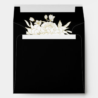 Black and White Elegant Gold White Roses Address Envelope