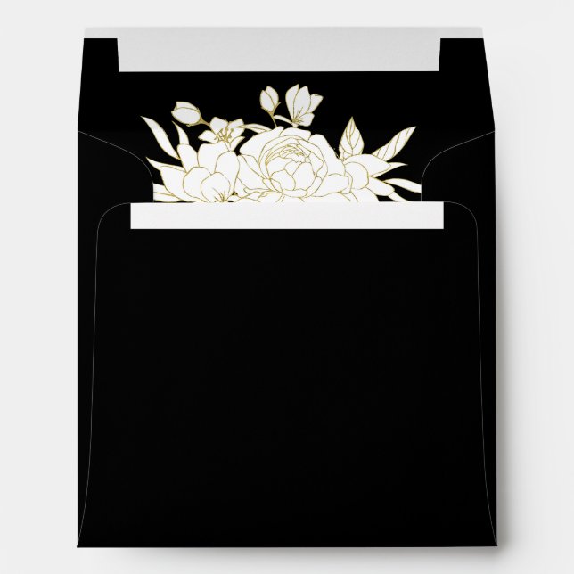 Black and White Elegant Gold White Roses Address Envelope (Back (Bottom))