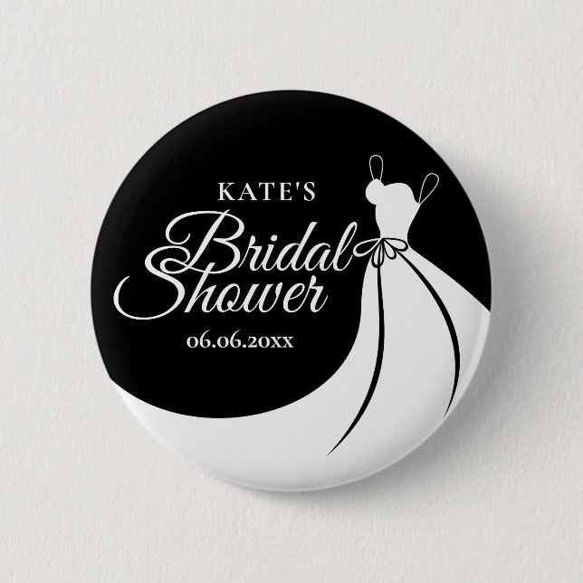 Black and White Elegant Gown Bridal Shower 2 Inch Round Button (Front)