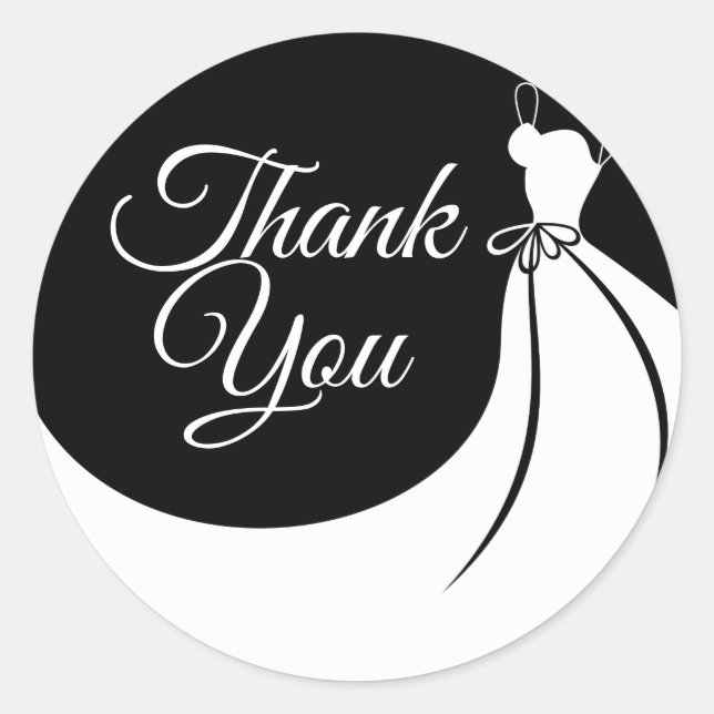 Black and White Elegant Gown Bridal Shower Classic Round Sticker (Front)