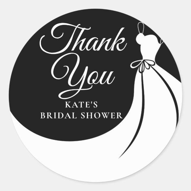 Black and White Elegant Gown Bridal Shower Classic Round Sticker (Front)