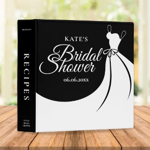 Black and White Elegant Gown Bridal Shower Recipe Binder