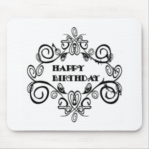 Black And White Elegant Happy Birthday Mouse Pad