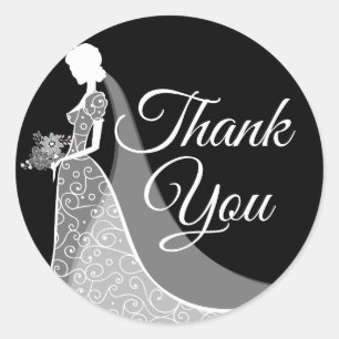 Black and White Elegant Lace Gown Bridal Shower Classic Round Sticker