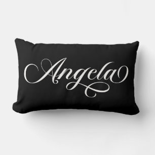 Black and White Elegant Lettering Angela Lumbar Pillow
