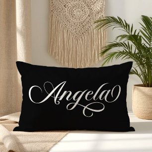 Black and White Elegant Lettering Angela Lumbar Pillow