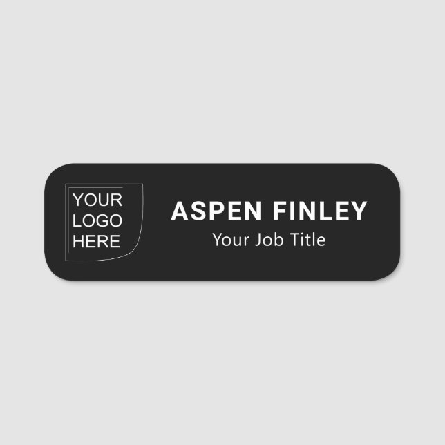 Black And White Elegant Logo Name Tag (Front)