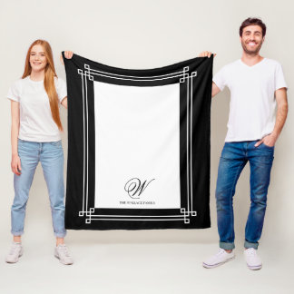 Black and White Elegant Minimalist Custom Monogram Fleece Blanket