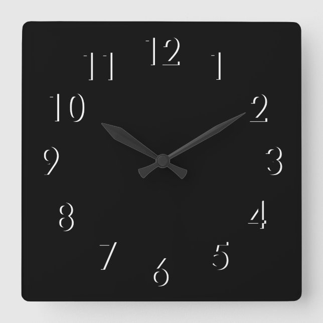 Black and White Elegant Minimalist Square Wall Clock (Front)