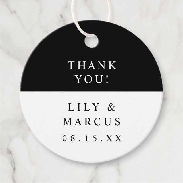Black And White Elegant Minimalist Wedding  Favour Tags (Front)
