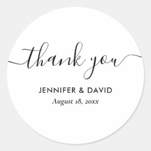 Black and White Elegant Modern Script Thank You Classic Round Sticker