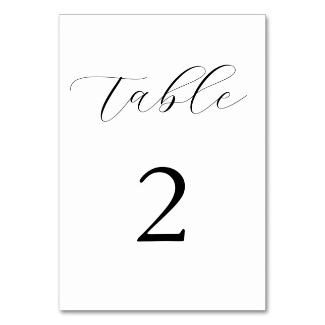 Black and White Elegant Modern Simple Wedding Table Number (Front)