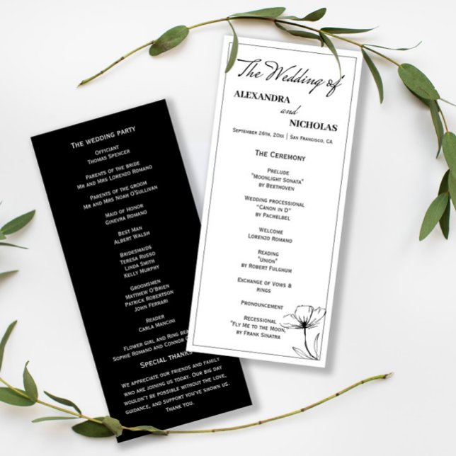 Black and White Elegant Modern Wedding Program (Creator Uploaded)