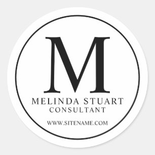 Black and White Elegant Monogram Business Classic Round Sticker