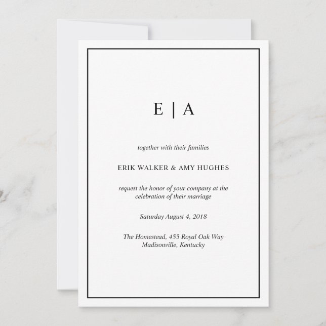 Black and white elegant monogram invitation (Front)